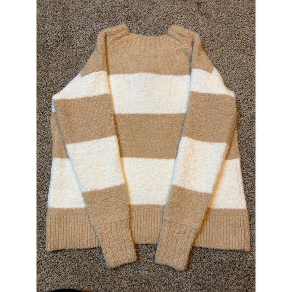 NEW Aerie Teddy Plush Oversized Boucle Wool-Blend Striped Neutral Sweater Cozy - Picture 10 of 10